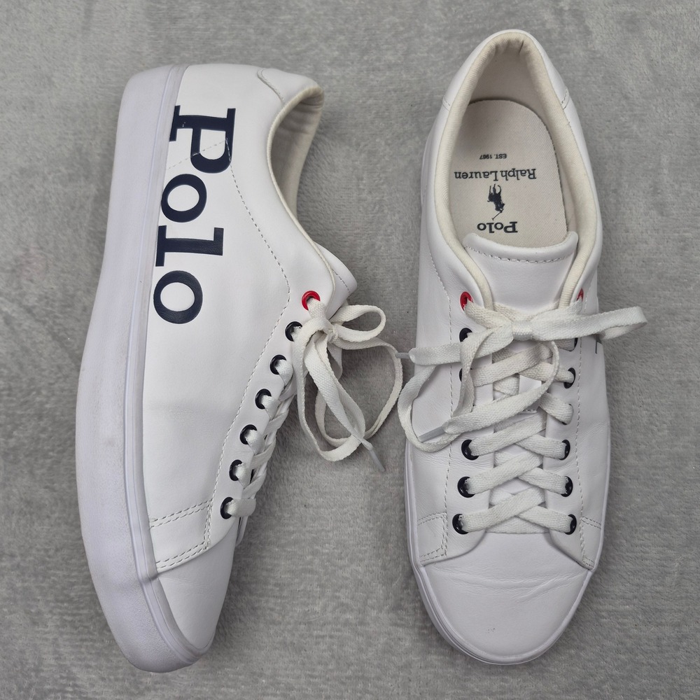 Polo Ralph Lauren Longwood Mens White Leather Low Top Sneakers Size 10 01087 D22